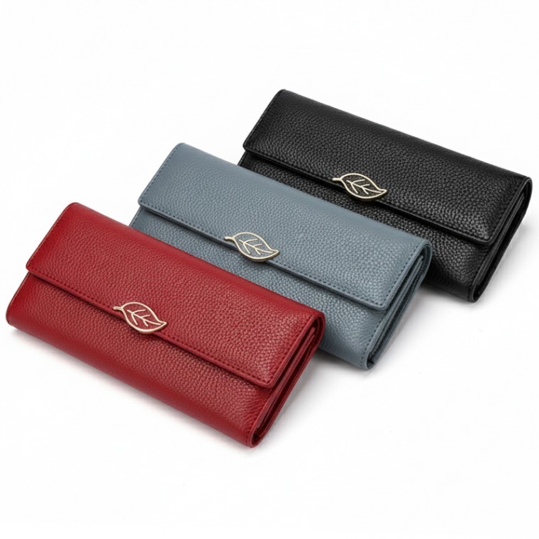 3컬러 리얼 버클 나뭇잎 엠보싱 트렌디 장지갑 소가죽 56,340원