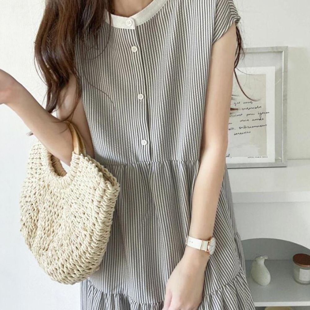 여름 여성 민소매 반팔 롱 바캉스 원피스 그레이 36,970원