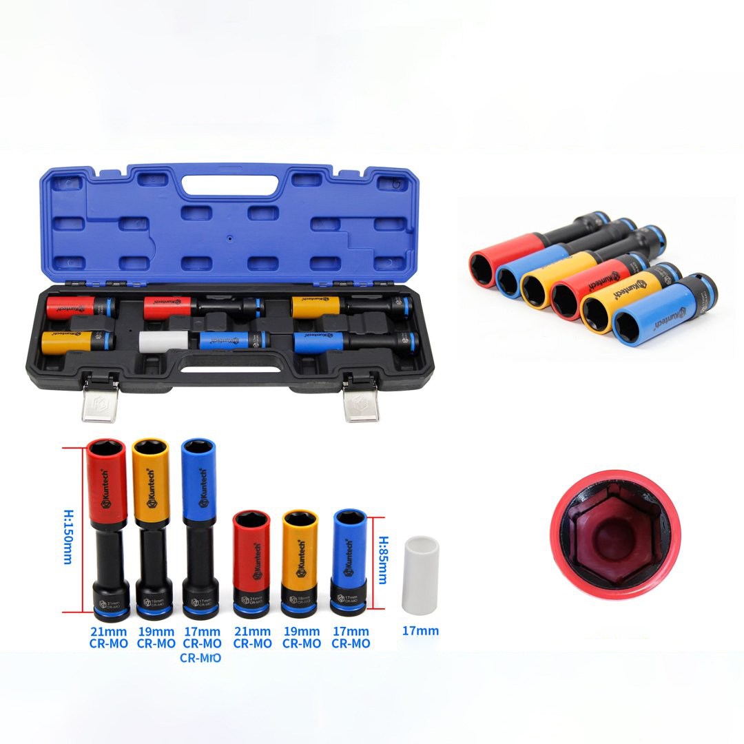 Kuntech 자동차 타이어 소켓 분리 도구 세트 1/2 공기압 연장 휠 휠 보호 소켓, 1세트, KT6249-컬러 72,000원