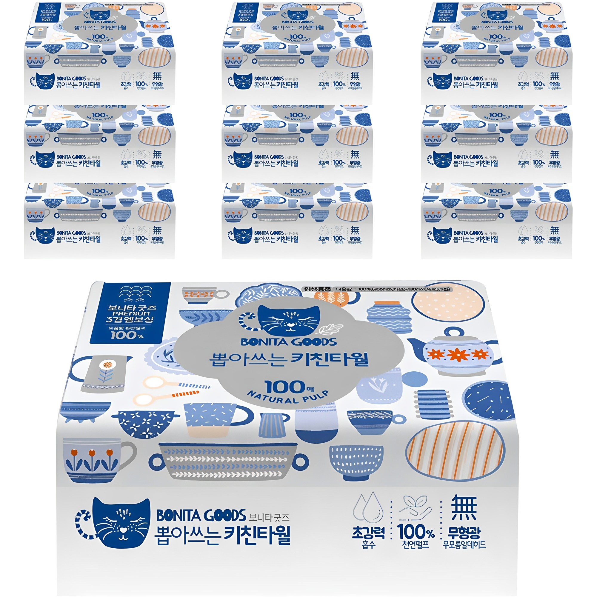 보니타굿즈 뽑아쓰는 천연펄프 키친타올 3겹, 100개입, 10개 10,840원