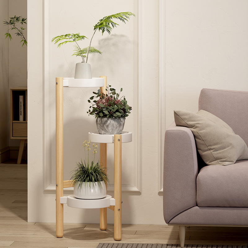 우드톤 철제 플라스틱 화분 진열대, 3단, 화이트 21,900원