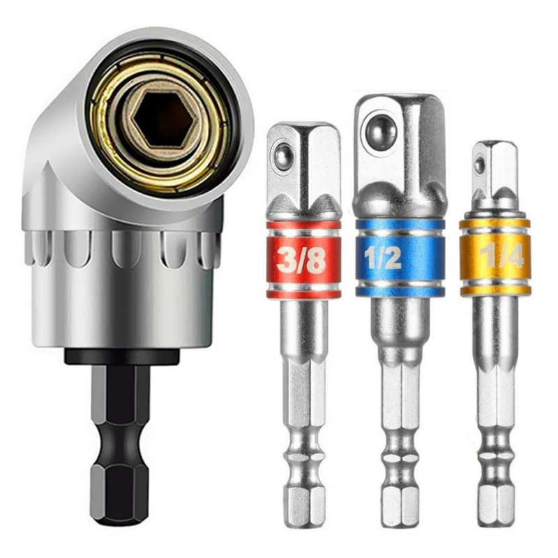 그레이나 틈새드라이버 브트세트 각도조절 드릴소켓 변환 어댑터 비트세트 라쳇 전동드릴 겸용 사각 드라이브 커넥터, 4개 16,000원