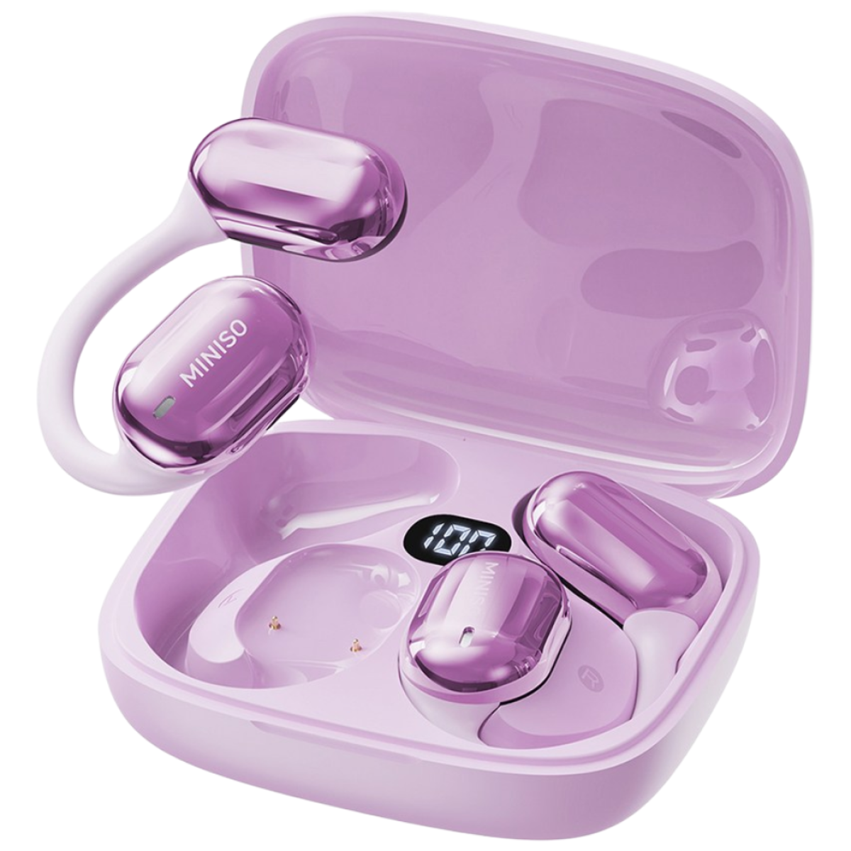 MINISO 이어폰 AI 자동통역 이어폰 블루투스 오픈형 회의 실시간 기록 양방향 통역, 퍼플, MS162 76,900원