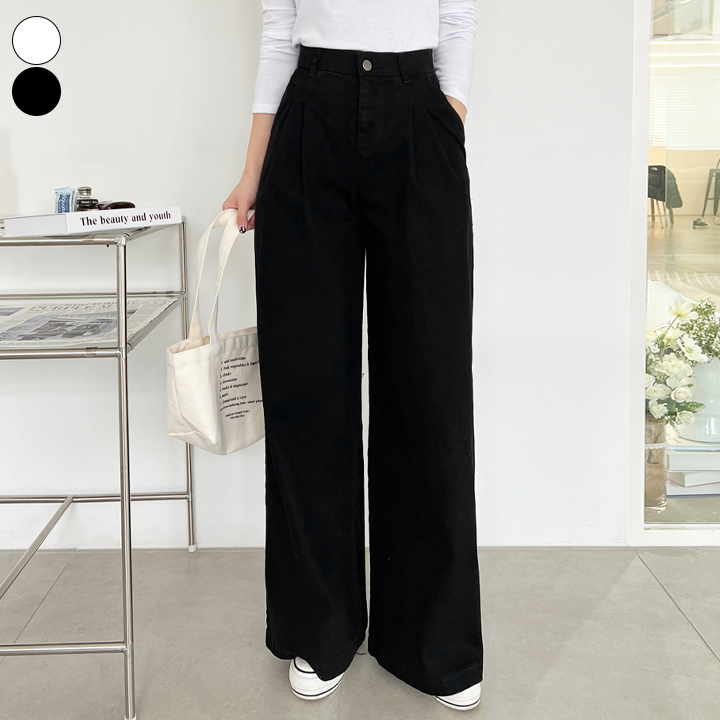 가비진 여성용 숏/롱 기장선택 허리 스판 핀턱 와이드 코튼 팬츠 바지 23,900원