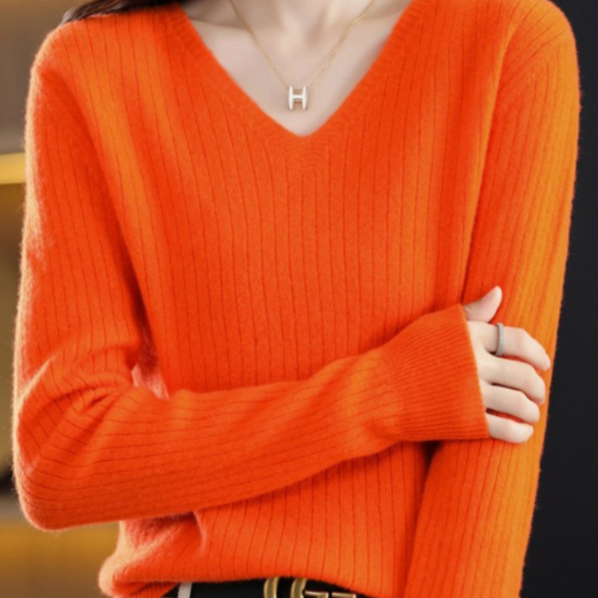 제이앤씨 수이 브이넥 베이직 골지 니트티 26,100원