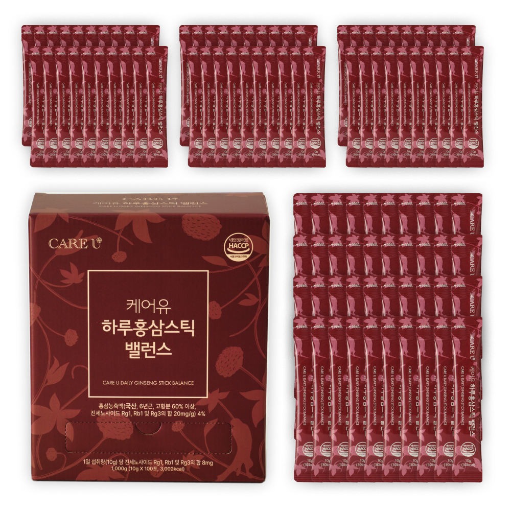 케어유 홍삼스틱 고려 홍삼정 진액 국내산 6년근 진세노사이드 하루 밸런스 100포, 100회분, 1개 39,900원