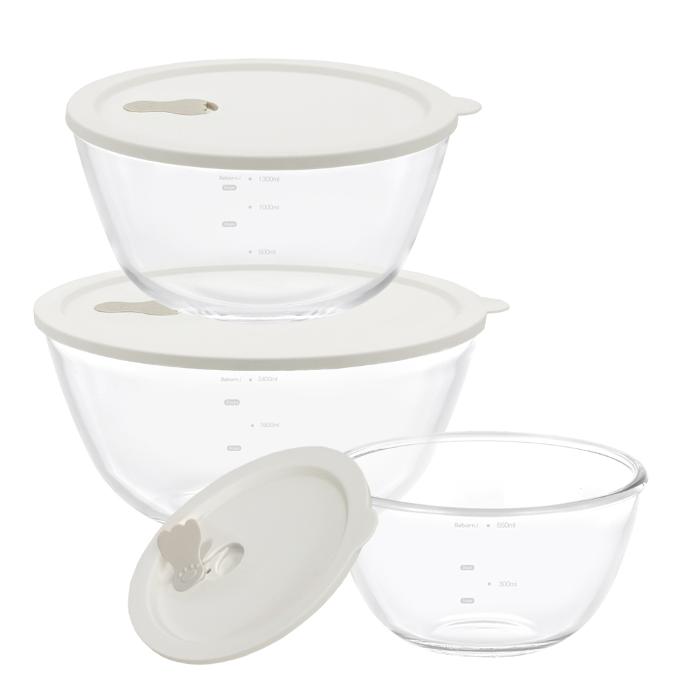 리본제이 내열유리 계량 믹싱볼 + 실리콘 스팀홀 뚜껑 세트 25,900원