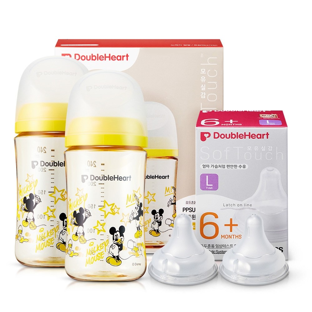 더블하트 모유실감 3세대 PPSU 디즈니 클래식 젖병 트윈팩(노꼭지)+젖꼭지2입, 1세트, 240ml, 미키+젖꼭지L 2입 54,100원