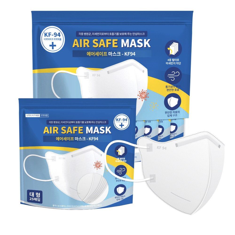 에어세이프 KF94 새부리형 마스크 대형, 화이트, 1개, 100매입 10,400원