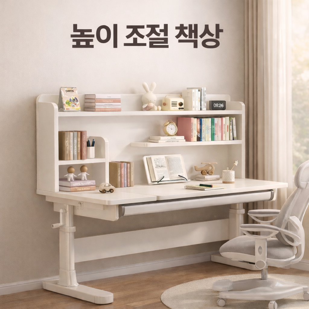 키움데스크 초등학생 책상 높이조절책상 모션책상 타공 서랍형 수납형, 화이트 (수납형) 264,000원