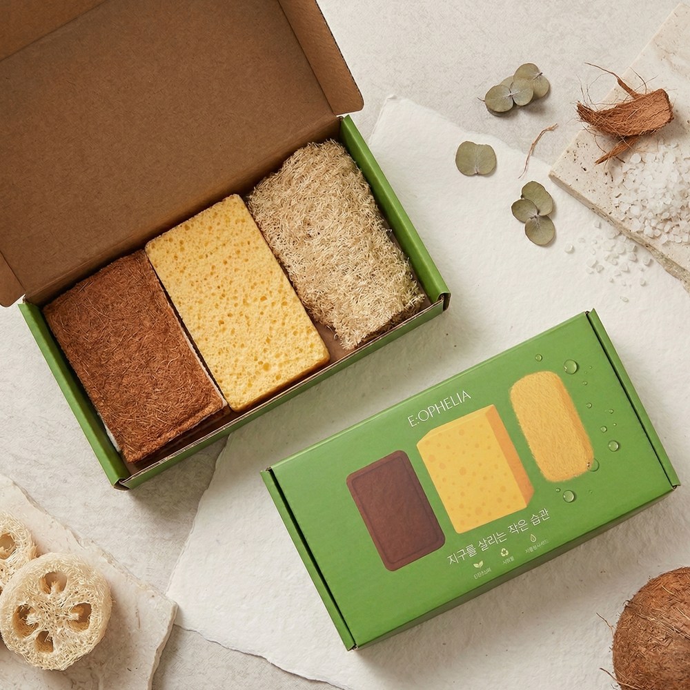 지구오필리아 수세미 3종 선물세트 식물수세미 코코넛 펄프, 3개, 1세트 4,900원