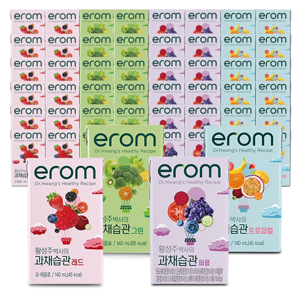 이롬 과채습관 레드 24팩+퍼플 24팩+그린 24팩+트로피컬 24팩 (140ml/96팩) 49,900원