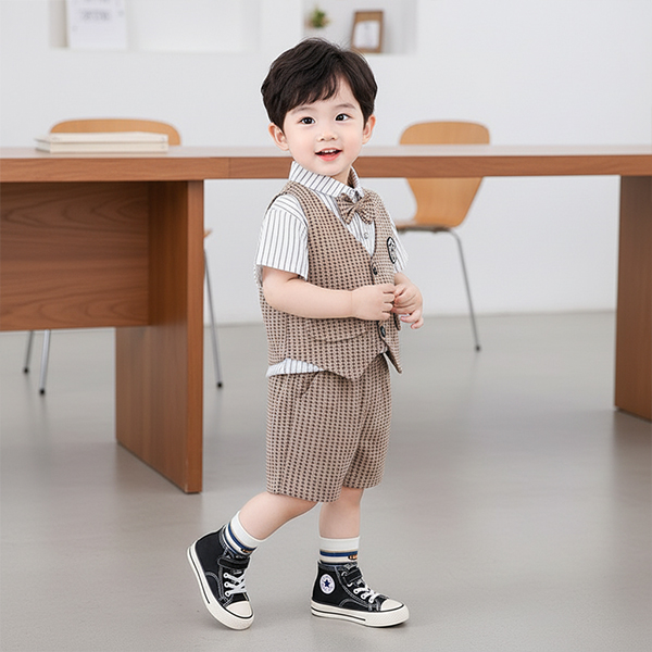 몽실이 보타이 반팔 조끼정장세트 3pcs 남아 아기 결혼식 돌 촬영 셔츠 클래식 캐주얼 여름 수트 상하세트 27,900원