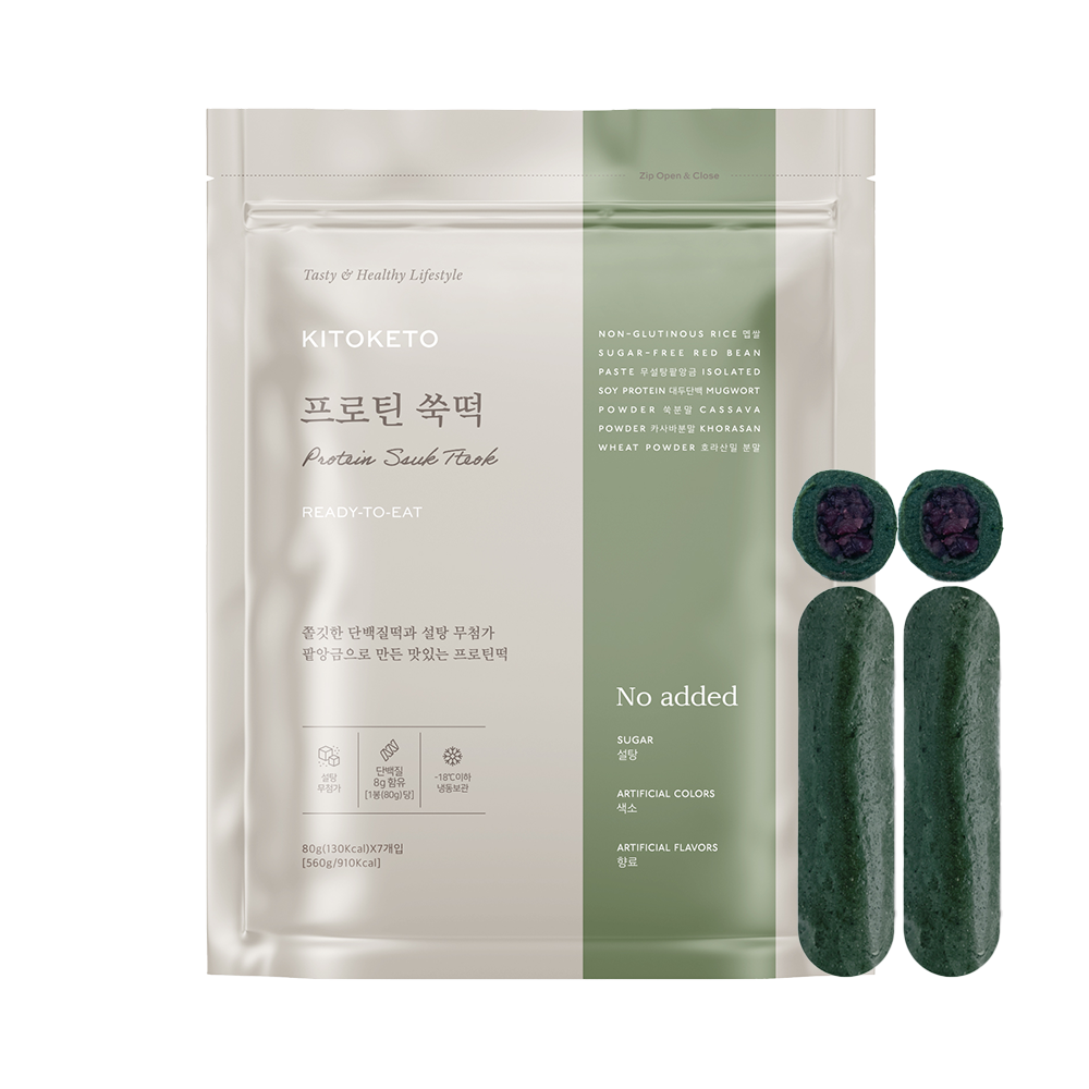 [키토케토] 프로틴 쑥떡 간편식 식사대용 고단백 영양간식 무설탕 단백질 혈당관리, 1세트, 560g 19,000원