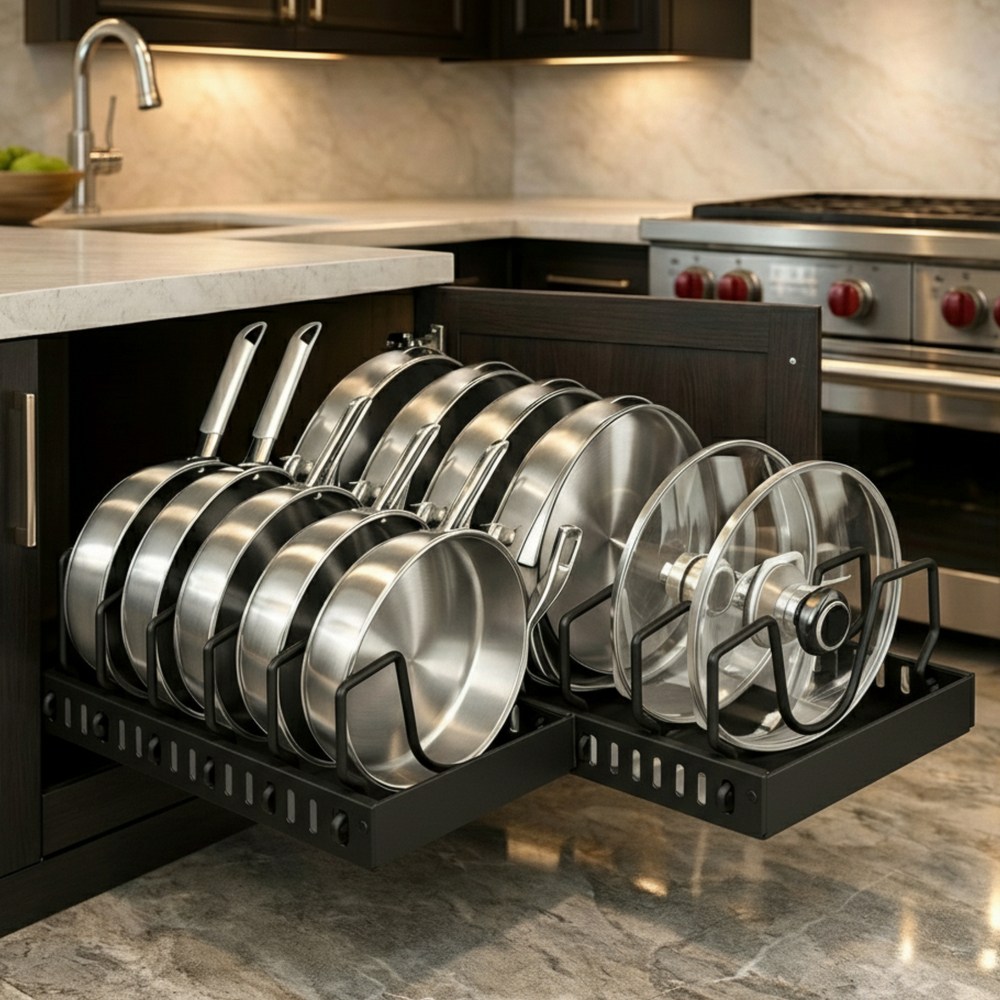 CAVINA 길이조절 가능한 무타공 슬라이딩 후라이팬 정리대 28,300원