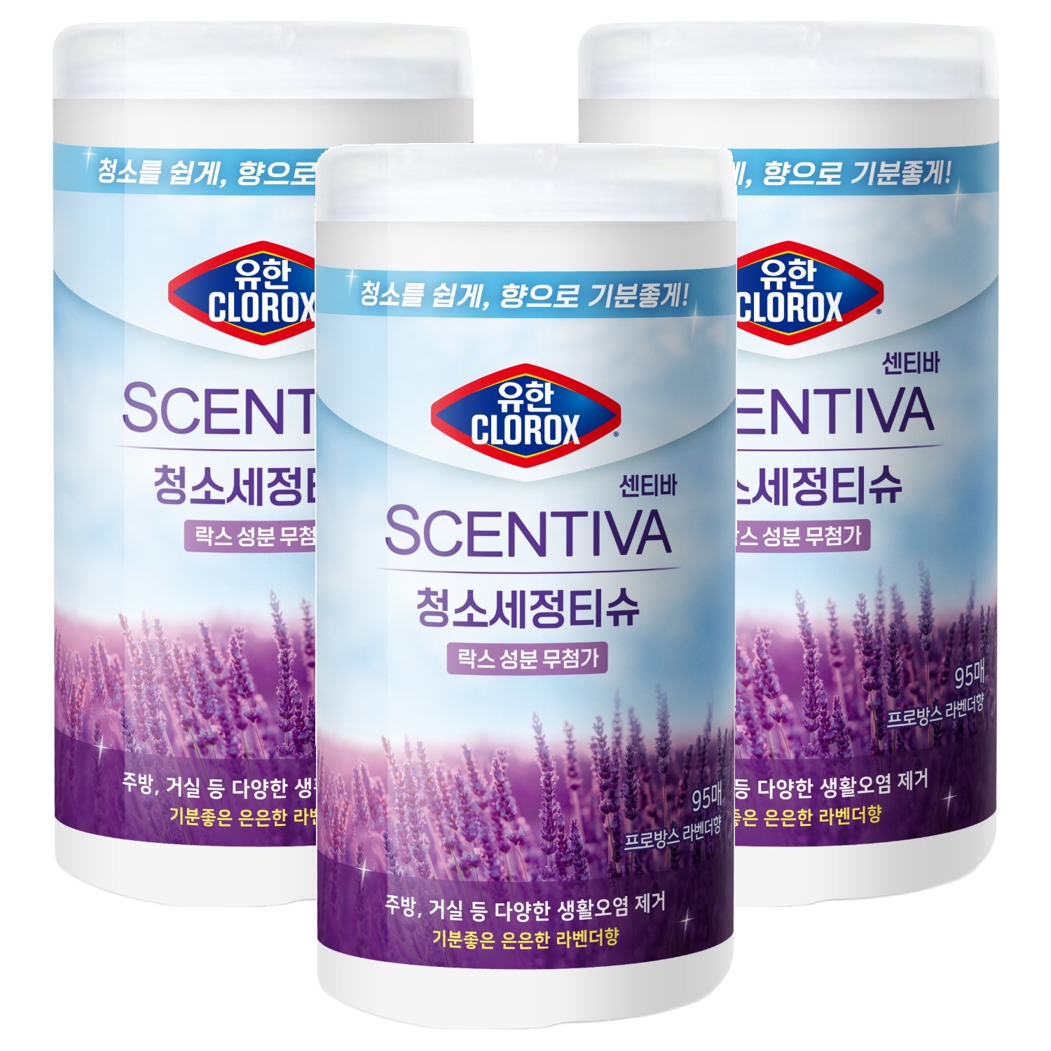 유한클로락스 센티바 청소세정티슈 프로방스라벤더향 95매 23,700원