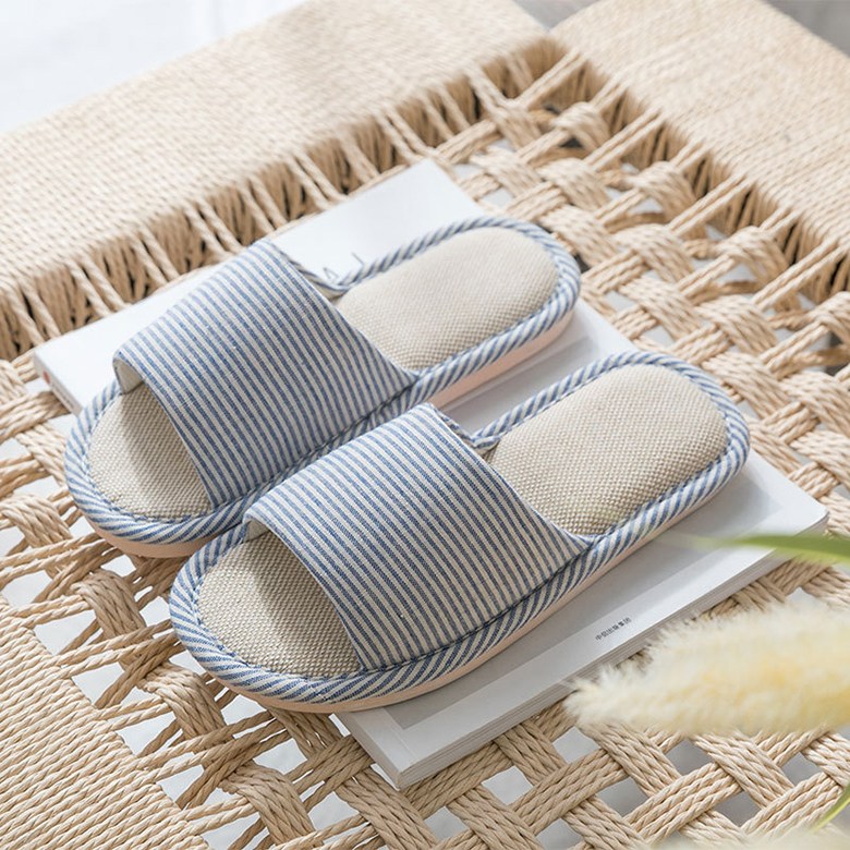 바른 하루종일 편안한 컴포트 면 린넨 스트라이프 슬리퍼, 1개, 연블루 4,500원