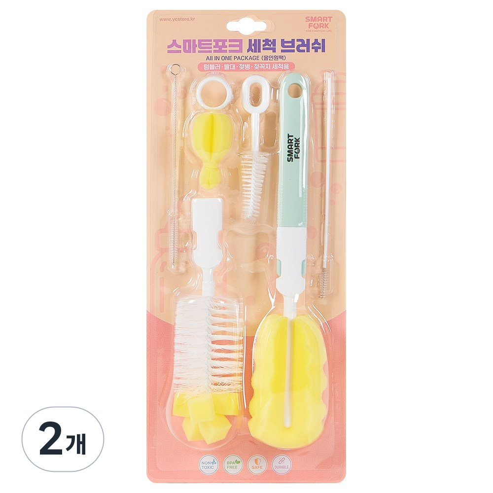 [스마트포크] 젖병브러쉬 젖꼭지 세척솔 텀블러세척솔 젖병세척솔, 올인원팩, 2개 18,900원