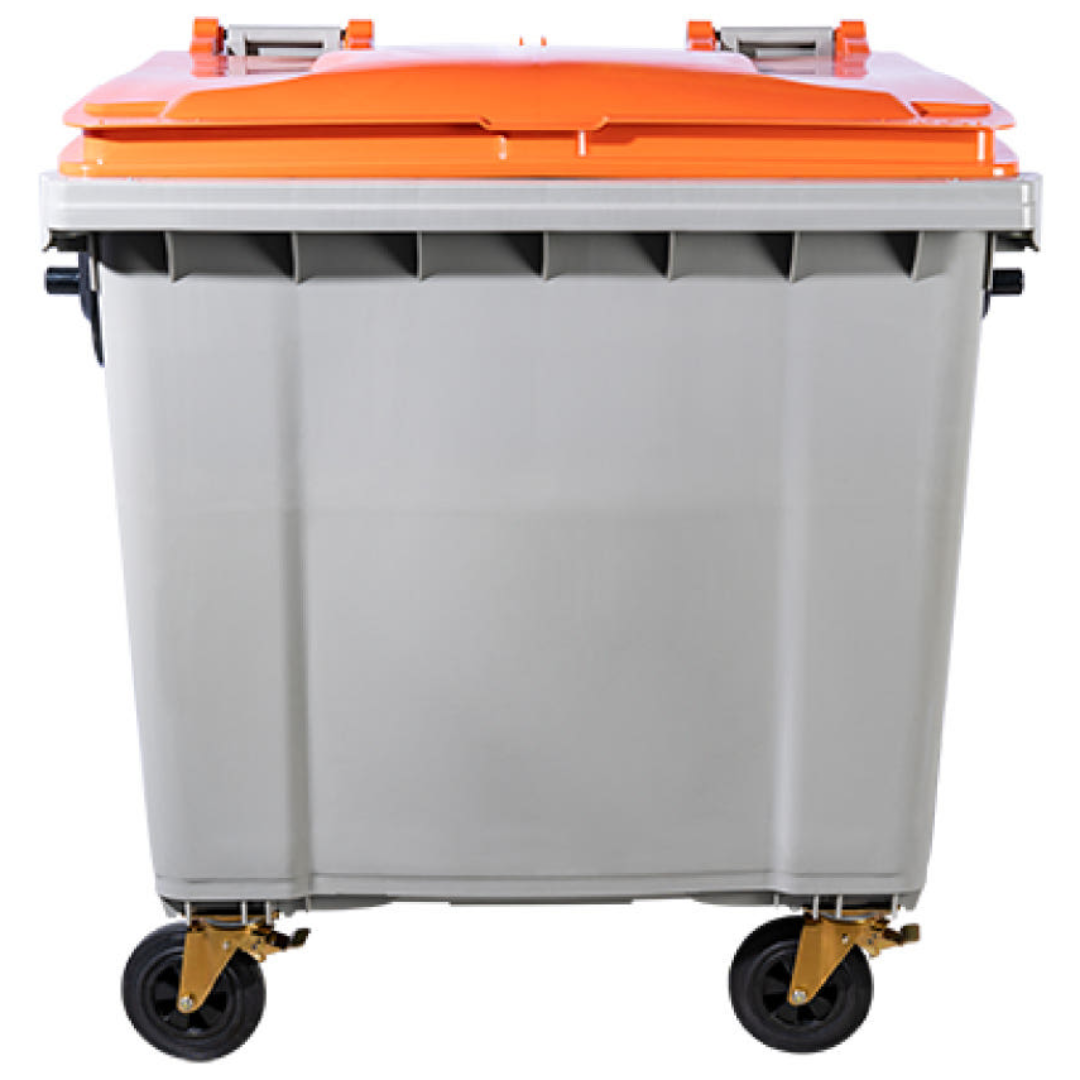 국내생산 1100리터 아파트용 회사용 자동상차 수거용기 (문구: 일반쓰레기), 연회색몸체+주황뚜껑+일반타입 596,200원