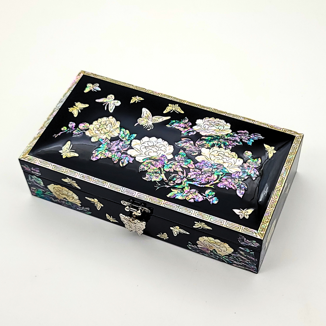 한국민예사 나전칠기 목단 자개 예단함 애교 보석함 돌반지 보관함 전통 공예품 외국인 선물, 검정 74,500원