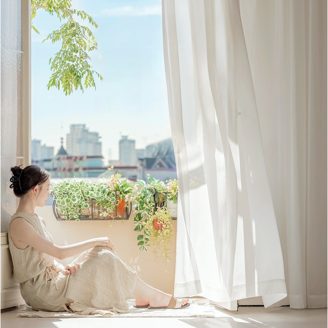 TLOML 쉬폰커튼 아일렛형 나비주름 비침없는 도톰차르르 거실 커텐 화이트 커튼 거실커튼 2P 59,300원