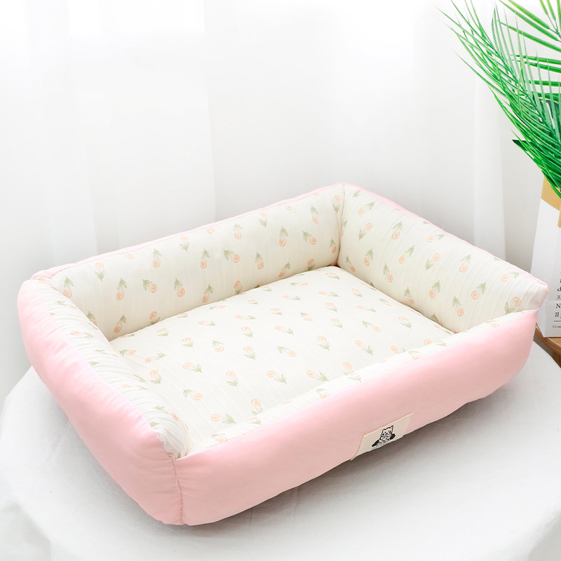 허니버블 반려동물 플라워 꿀잠 사각 방석 쿠션, 핑크, 1개 8,000원