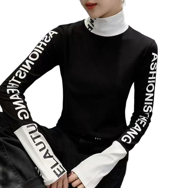 VIVAMOVE 골프웨어 여성 골프상의 패션 사계절 하이넥 따뜻한 골프 이너 신상품 패치워크 골프 프린트 여성 긴팔 상의 여성 스포츠웨어 21,750원