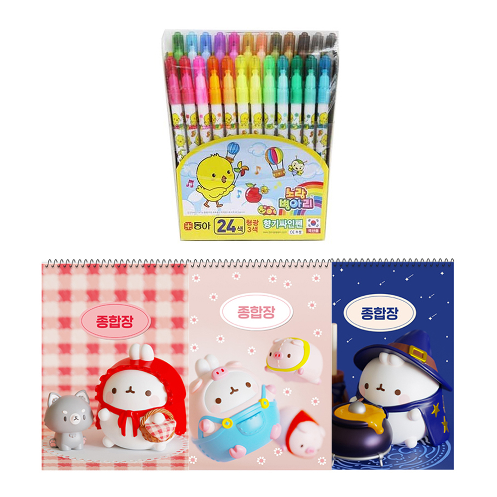 동아연필 노랑병아리 향기나는 사인펜 24색 + 몰랑이두툼종합장 3p 세트 8,560원