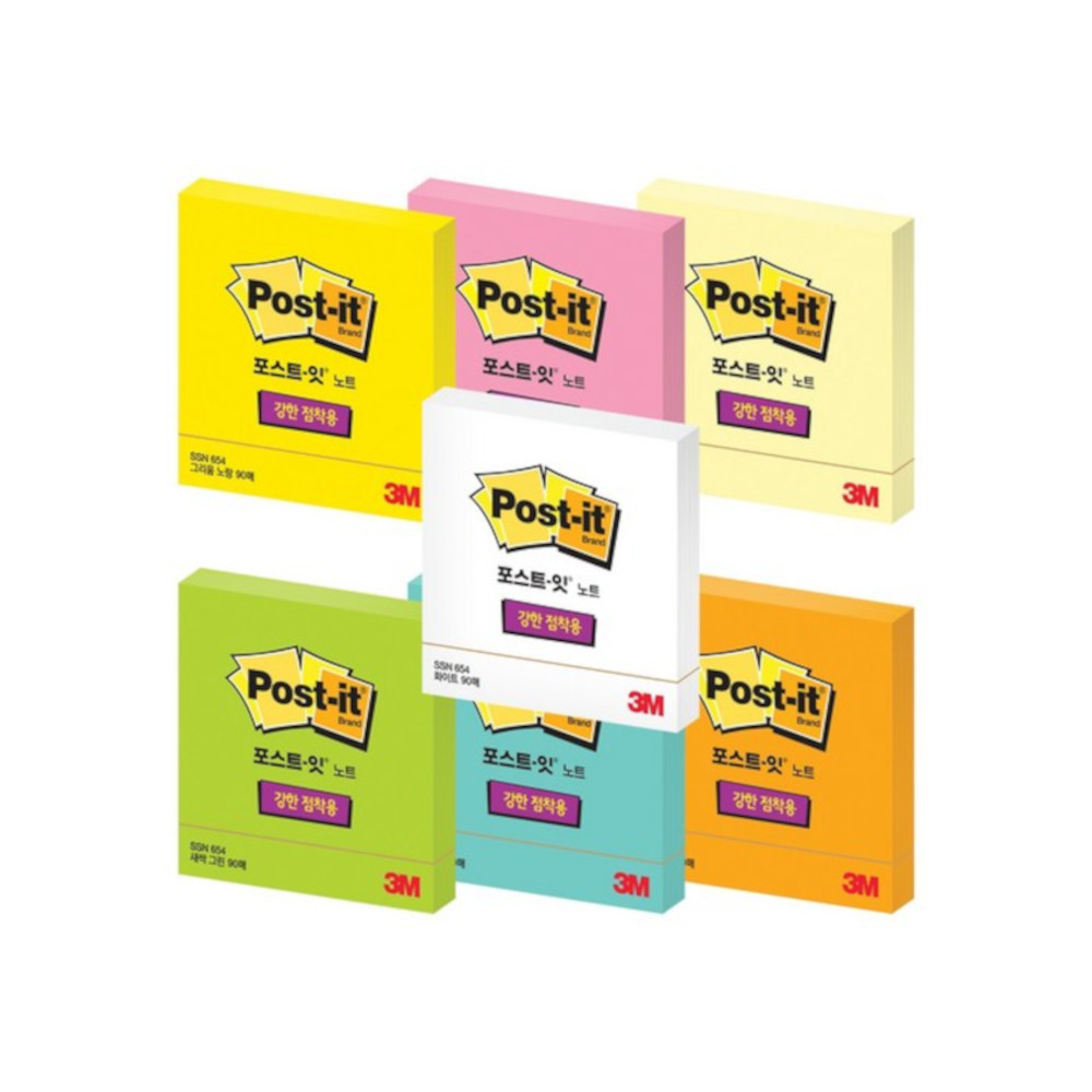 3M 강한 접착용 포스트잇 654-SSN 76x76mm 90매 노랑(1개), 베이비핑크(1개), 크림블루(1개), 새싹그린(1개), 현재가 14,500원