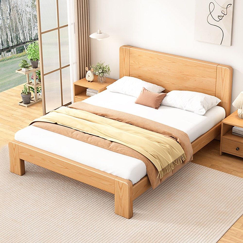 원룸 심플 원목 침대 북유럽 높은 등받이 침대 프레임, 노란색(침대프레임 단품) 249,000원