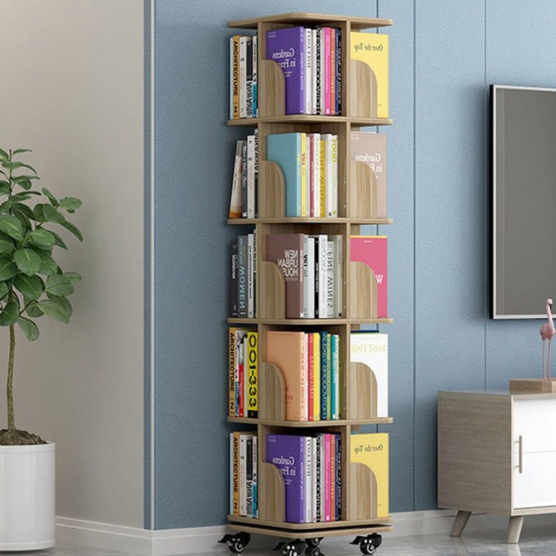 루스리더 공간절약 360도 회전 이동식 책꽂이 책장 자가조립 RG6, 4단, 원목색 130,000원