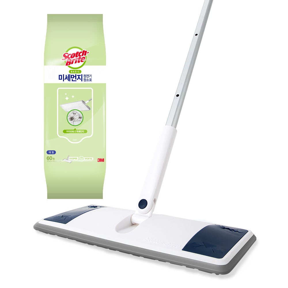 스카치브라이트 올터치 막대걸레 대형 미드나잇 블루 + 베이직 미세먼지 정전기 청소포 대형 60매, 1세트 37,800원