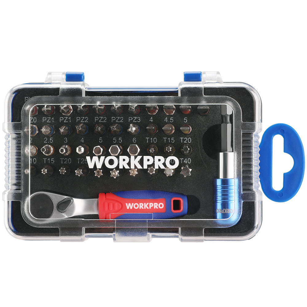 WORKPRO 43PC 1/4인치 라쳇 스크류 드라이버 십자 일자 별 육각등 6종 비트 포함 세트 가정용 공구 다용도 휴대용 다기능 깔깔이 메탈 둥근형 수공구 셋트, 1세트 23,900원