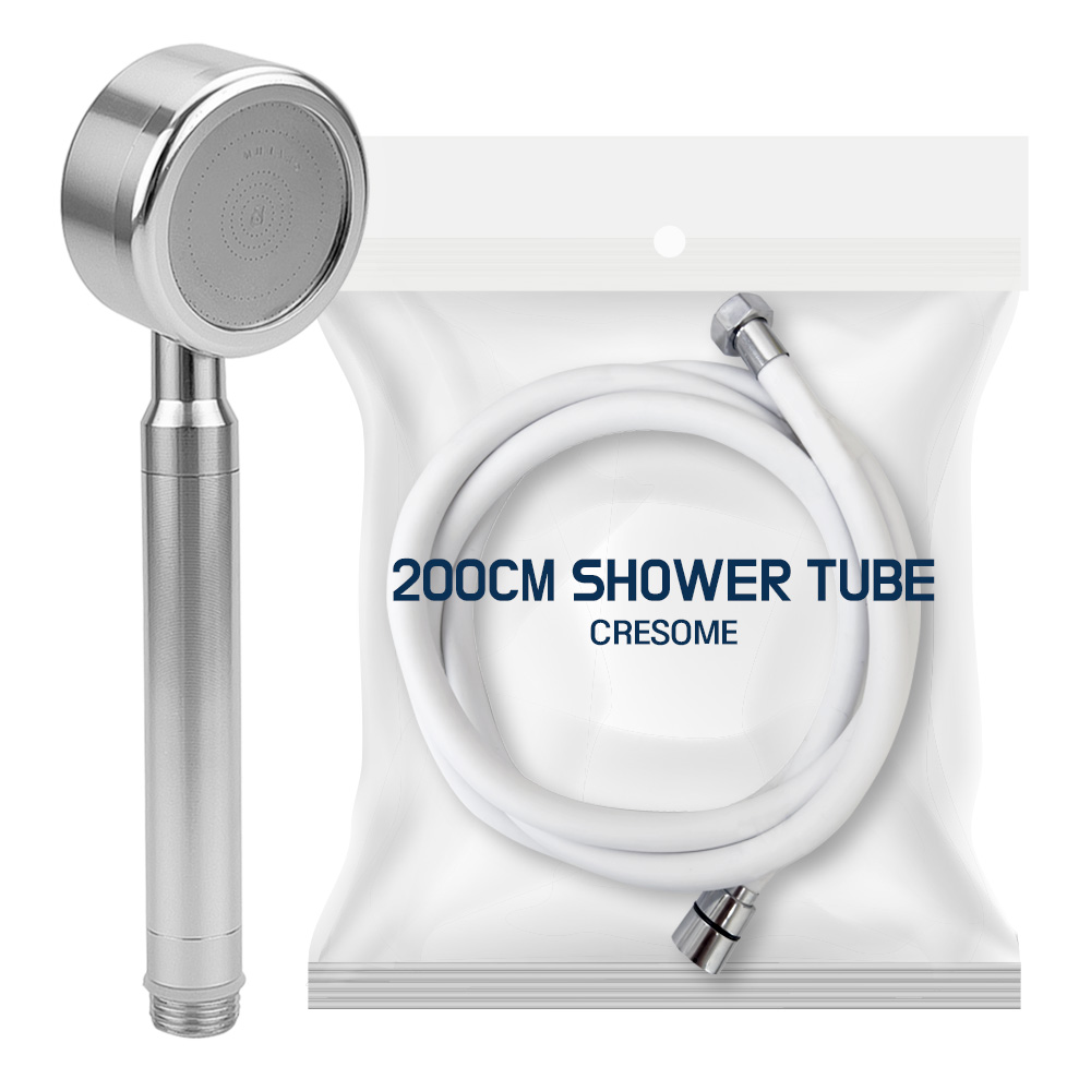 크리썸 알루미늄 고압 수압상승 절수 샤워기 헤드 + 360 PVC 화이트 샤워호스 2m 세트 17,900원
