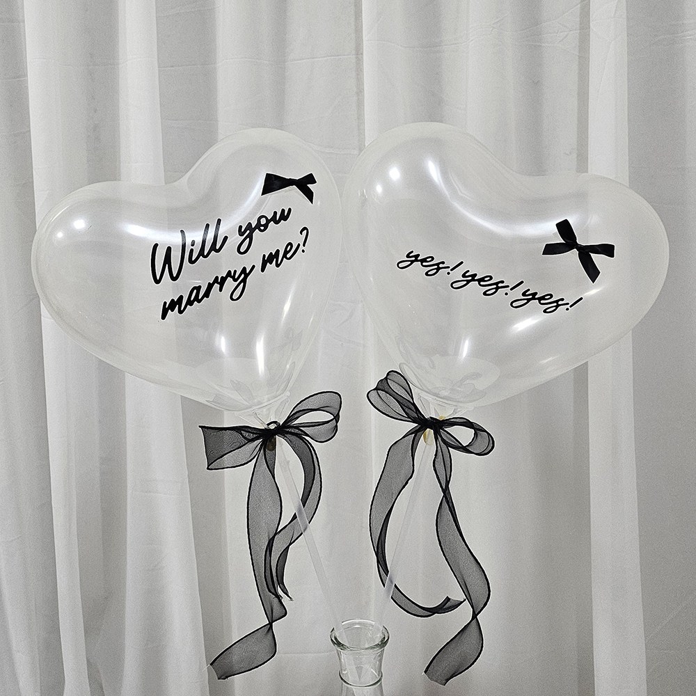 올리브파티 프로포즈 윌유메리미 하트 풍선 세트 셀프 웨딩 촬영 소품, 1세트, 투명풍선블랙리본 9,800원