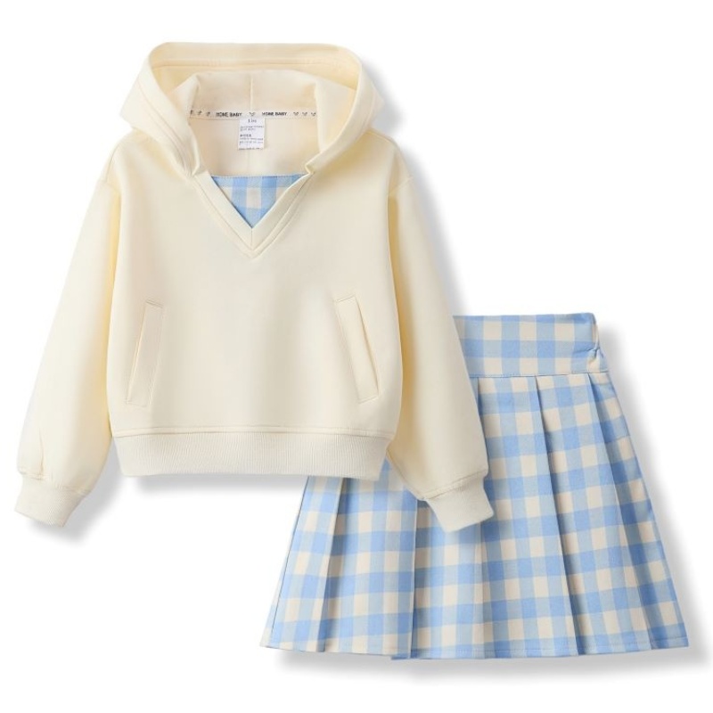 루비키즈 여아 유아 봄 가을 스쿨룩 후드 맨투맨 체크 스커트 상하 세트복 E124 36,800원