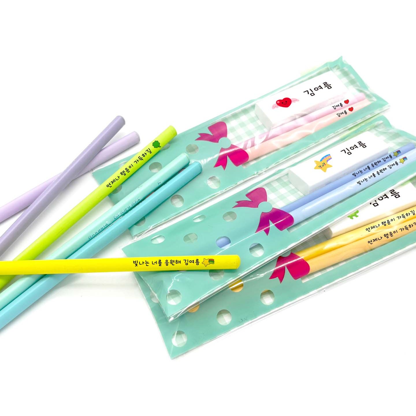 [연필+지우개세트] 주문제작 문구인쇄 모나미 바우하우스 네임연필 네임지우개, 1세트, 별 2,400원