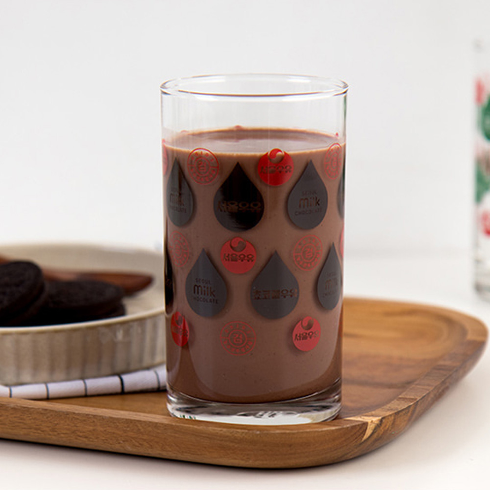 리틀하우스마켓 서울우유 패턴 유리컵 315ml 레트로 물컵 우유컵 홈카페 초콜렛, 단품, 1개 11,000원