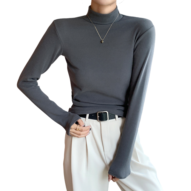 핑크셀럽 여성용 소프트 양면 피치 기모 반목 폴라 티셔츠 15,800원