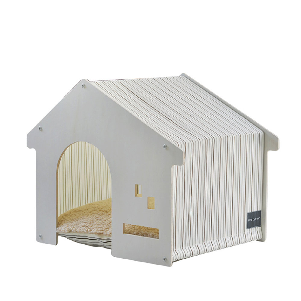 감성스터프 강아지집 애견하우스 원목 화이트 중형, 브라운 스트라이프, 1개, 현재가 34,000원