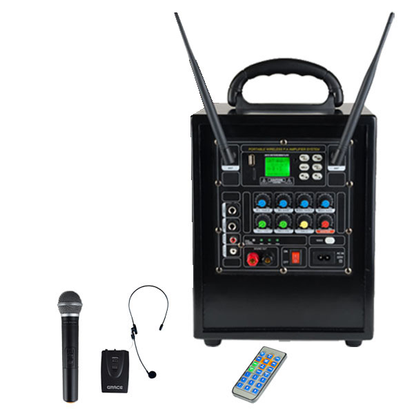 그레이스 블루투스 충전식휴대용 이동형앰프 150W + 핸드형 무선마이크 + 헤드셋형 무선마이크 + AC케이블 + 적외선리모컨 303,270원