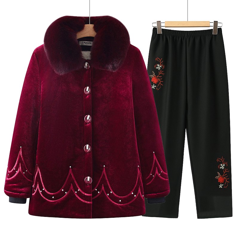 중년 여성용 겨울 방한 카라 기모 보온 코트 + 바지 세트 클래식 디자인 XINNIX 52,200원