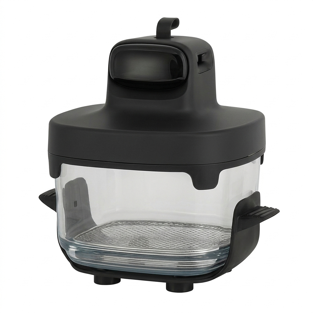 글라스 에어프라이어 2.5L+4.5L 보관 뚜껑 오픈형 내열강화유리, Grey & Black, Glass Air Fryer Twin Basket 124,000원