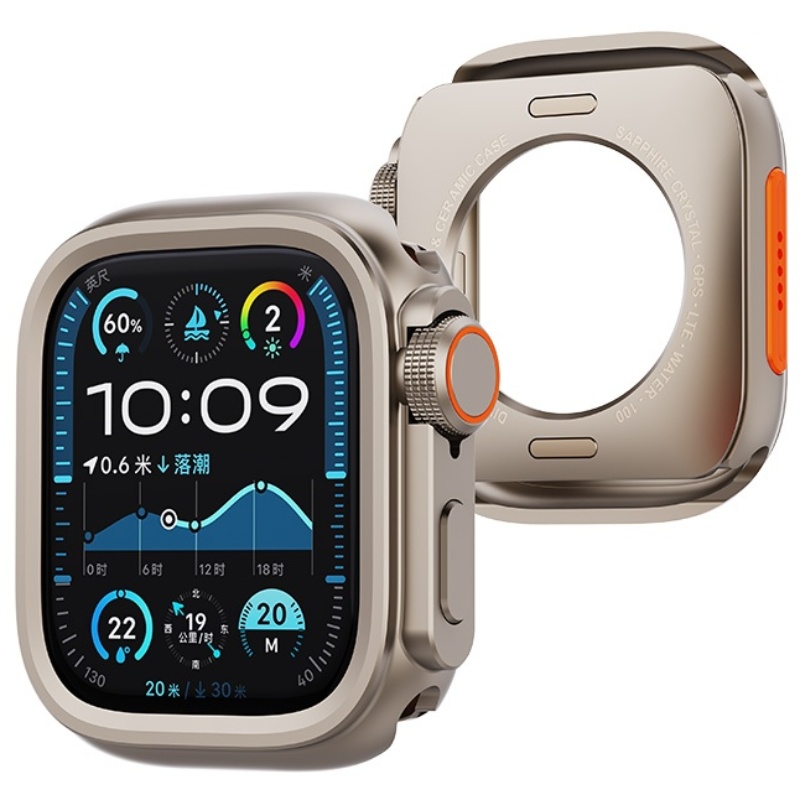 PZOZ 애플워치 호환 메탈 범퍼 케이스 S11/10/9/8/7/6/5/4 외관을 Ultra1/2/3 외관으로 바꿉니다, 티타늄골드, 1개 19,800원