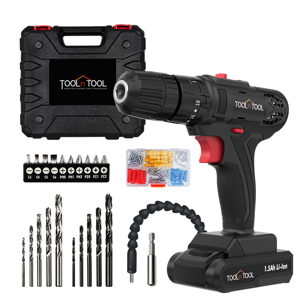 툴앤툴 21V 충전식 무선 전동드릴 + 필수 악세서리 6종 TNT-HEX21LI 콘크리트타공 가구조립 커튼레일설치, 1개 69,900원