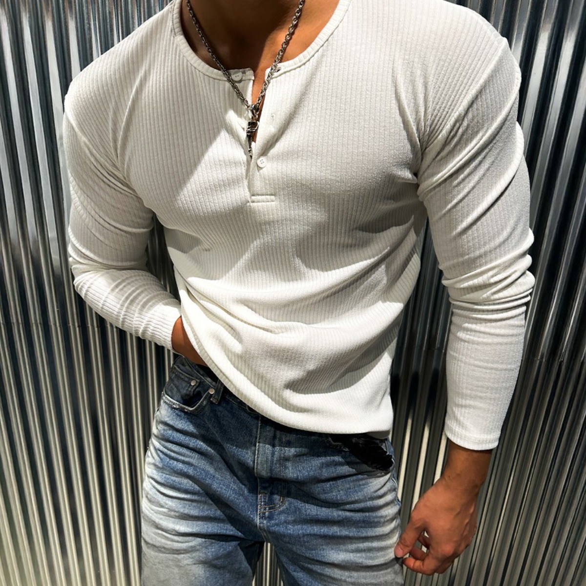 헨리넥 머슬 골지 긴팔티 머슬핏 짐웨어 남자 긴팔 슬림핏 도프룸 31,900원