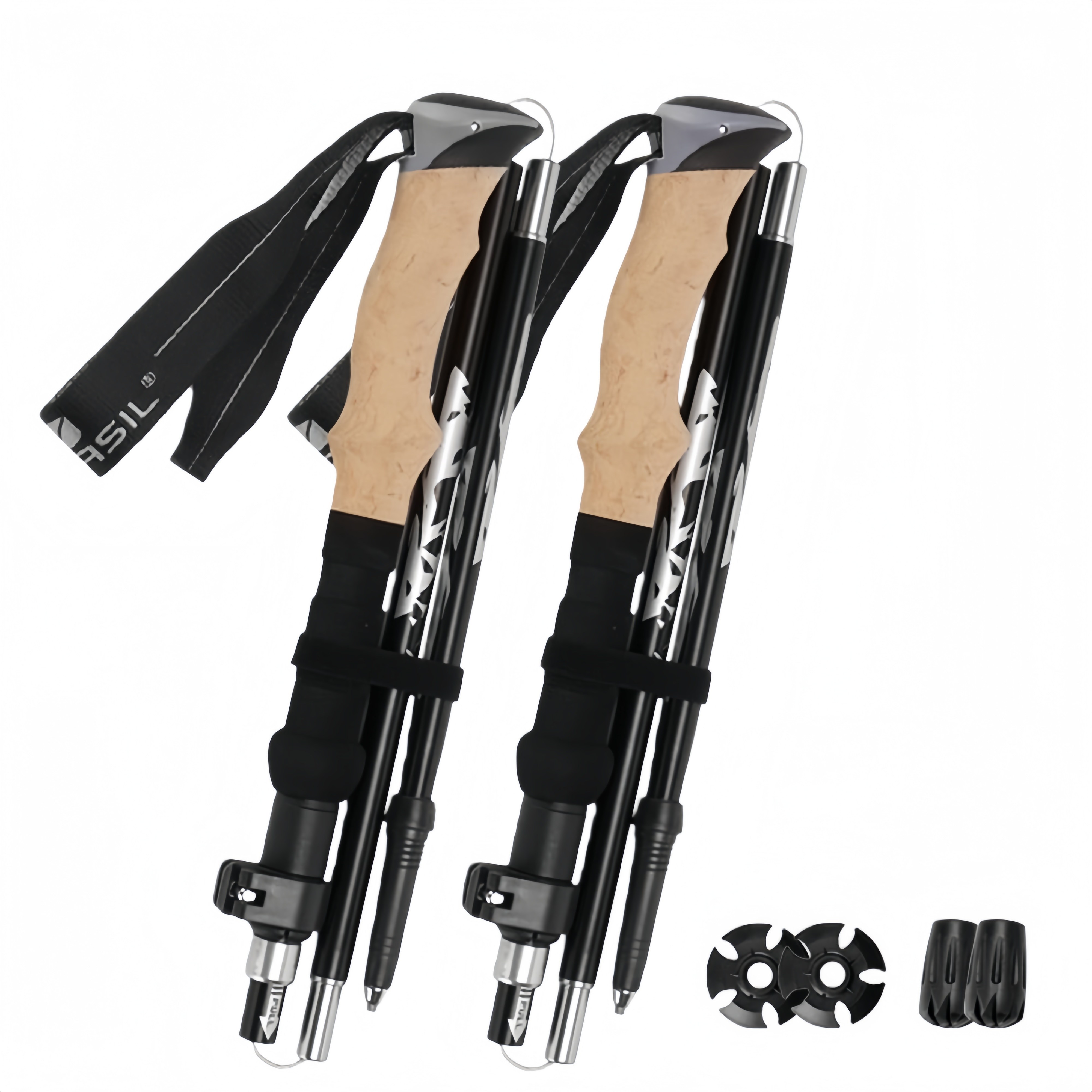 YACOODA 등산스틱 접이식 3단 등산용 스틱 듀랄루민 7075 T6 폴대 지팡이, 2개, 블랙 45,900원