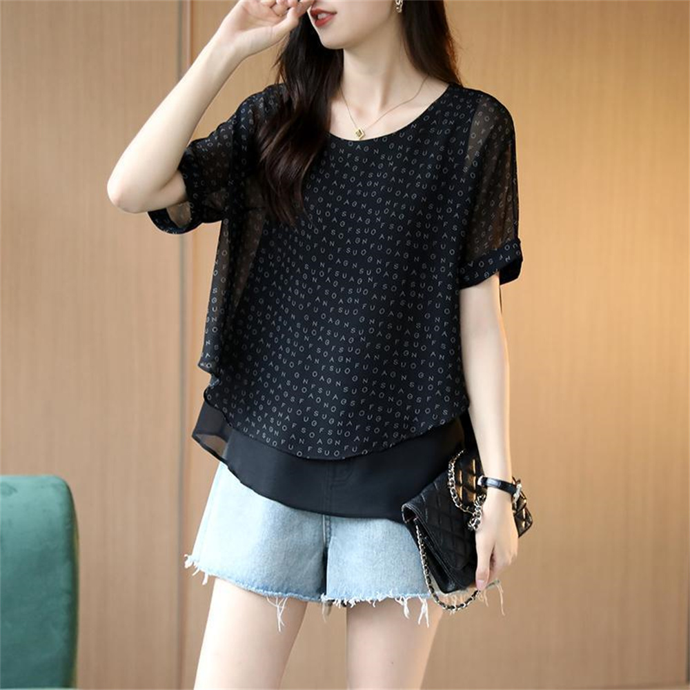 besteffie 여성 여름 패션 레터링 프린트 쉬폰 반팔 티셔츠 캐주얼 루즈핏 상의 K85 25,520원