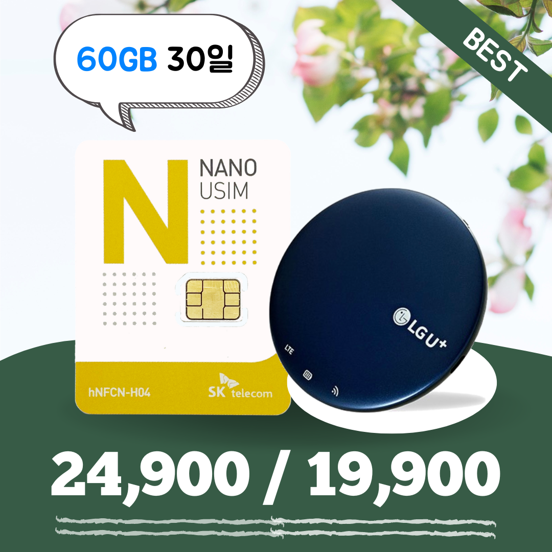 [데이타팡] SKT 휴대용 와이파이 30일 60GB (평일기준 오후3시까지 주문시 당일출고) 24,900원