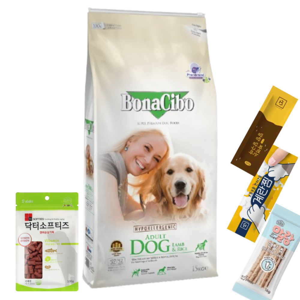 보나시보 중대형견용 강아지사료 램 앤 라이스 15kg 말랑달구마 30g 보들보들계란찜30g 닥터소프티즈100g 135,000원